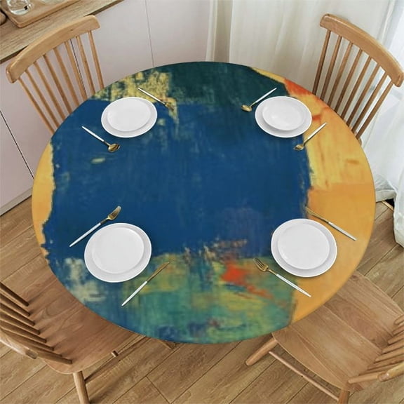 BANET Round Tablecloth with Elastic, Colored Paint Outdoor Picnic Table Cover, Oil-Proof Fitted Round Table Cloth, Stain-Resistant Elastic Tablecloth for Patio 42"-46