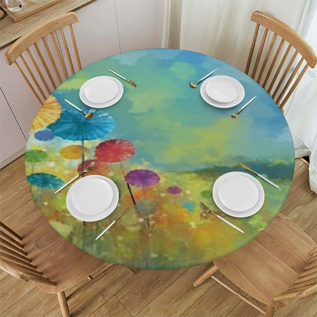 Round Tablecloth Fitted Table Cloth with Elastic Edge for Round