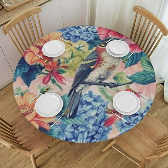 BANET Round Tablecloth ,Humming Bird Tropical Flowers Decorative Table Cloth Cover Washable Heat Resistant for Kitchen Dinning Holiday 46"-50