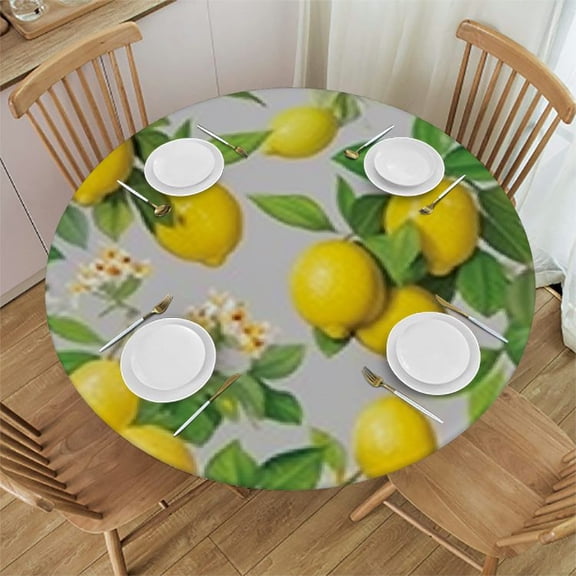 BANET Round Tablecloth Lemon Seamless Pattern Oil Painting Effect Polyester Tablecover , Anti-wrinkle and smooth Table Cloth for Kitchen/Home Decoration 42"-46