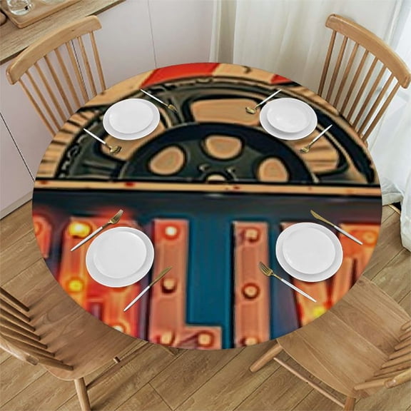 BANET Round Tablecloth Movie Poster Table Cloth Clapboard and Banner Shining Sign Table Cover for Dining Room Kitchen Decoration 31"-35