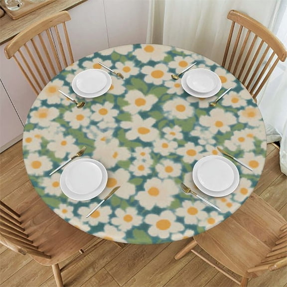 BANET Round Tablecloth Retro Groovy Flowers Table Cloths Waterproof Table Cover for Dining Holiday Banquet 31"-35
