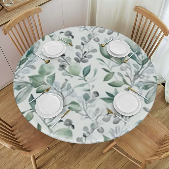 BANET Round Tablecloth Sage Green Leaf Table Cloths Waterproof Table Cover for Dining Holiday Banquet 42"-46