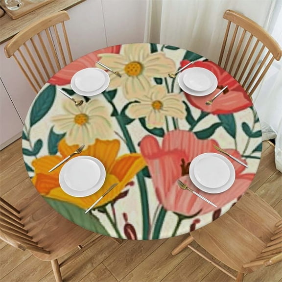BANET  Round Tablecloths Circular Table Cover Happy Mothers Day for Buffet Table, Home,Parties, Holiday Dinner 38"-42