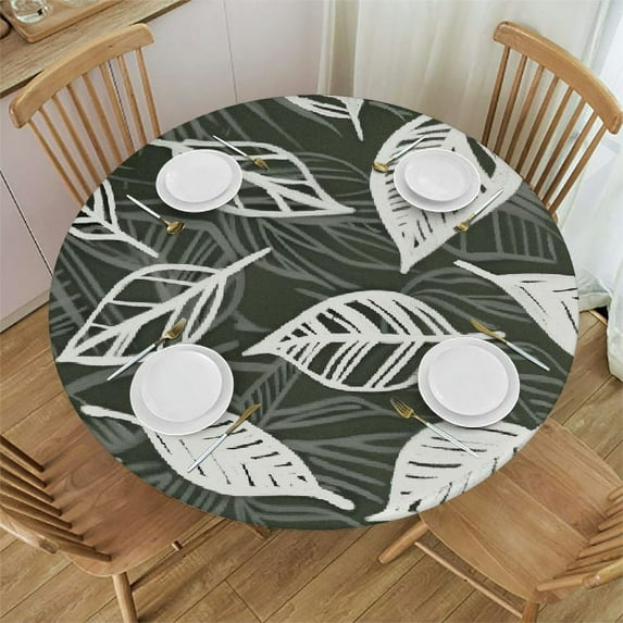 BANET Round Vinyl Fitted Tablecloth with Flannel Backing Elastic Edge Design Table Cover Waterproof Oil-Proof PVC Table Cloth Stain-Resistant Wipeable for Round Table 46"-50