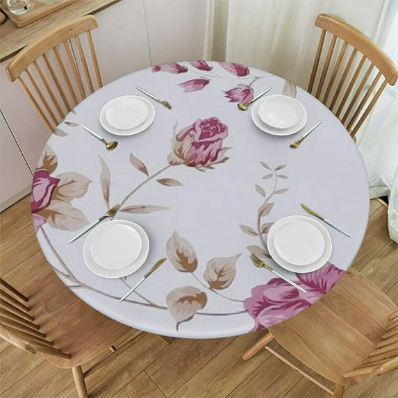 BANET Round Vinyl Fitted Tablecloth with Flannel Backing Elastic Edge Design Table Cover Waterproof Oil-Proof PVC Table Cloth Stain-Resistant Wipeable for Round Table 54"-58