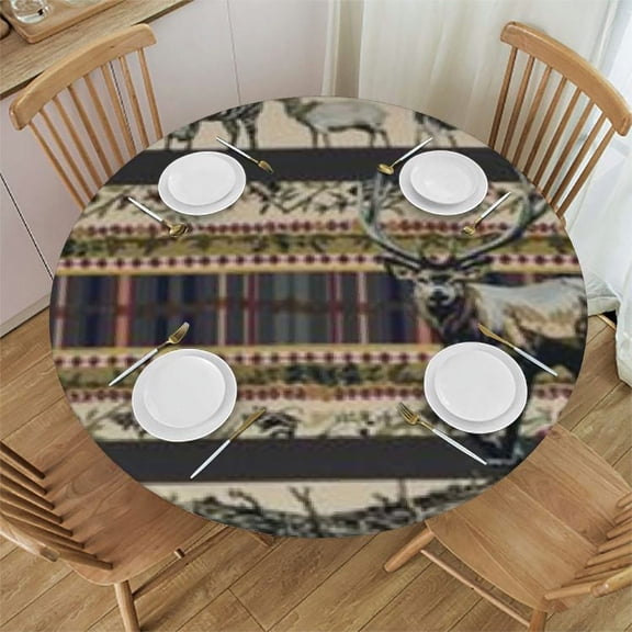 BANET Rustic Bear Moose Tablecloth,Retro Rustic Vintage Bear Rustic Cabin Farmhouse Style Table Cover,Water Resistant Wipeable Tablecloths for Kitchen Dinning Decor,Round 46"-50