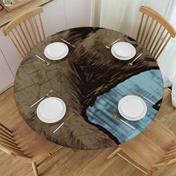 BANET Rustic Country Round Tablecloth,Country Style Farmhouse Lodge Bear Moose Deer Long Table Cloth Washable Table Cover for Kitchen Dining Round 46"-50