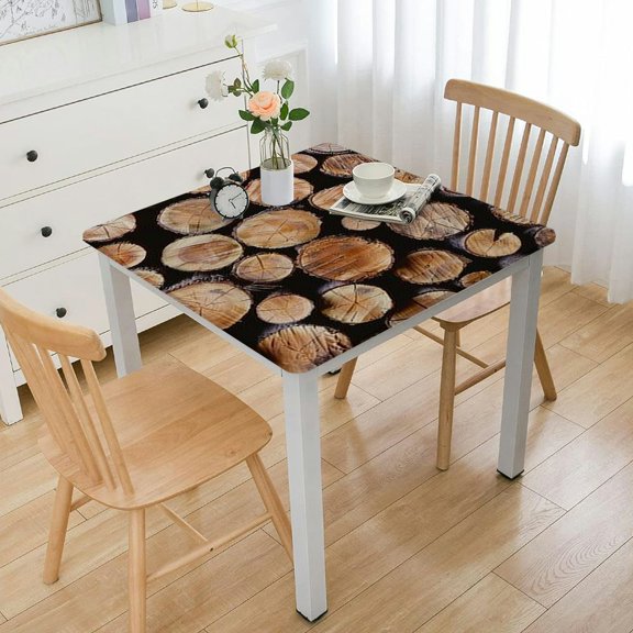 BANET Rustic Home Decor Tablecloth Mass of Wood Industry Group of Cut Lumber Circle Stack Image Dining Room Kitchen Rectangular Table Cover White