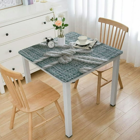 BANET Rustic Stripe Embroidered Tablecloth Heavy Small Square Tassel Cotton Linen Table Cloth Wrinkle Free Washable Table Cover for End Bedside Coffee Teapoy Table Tea Trolley Grey white