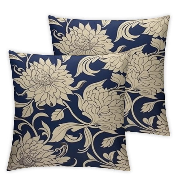 BANET Satin Pillowcase for Hair and Skin, Navy Blue Botanic Flower Decorative Soft Pillow Cases Pillow Cases Set of 2 22x22in