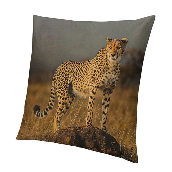 BANET  Savannah Throw Pillow Cushion Cover, Wild Animal Cheetah Standing on Termite Mound Savannah Nature View, Decorative Square Accent Pillow Case 22x22in