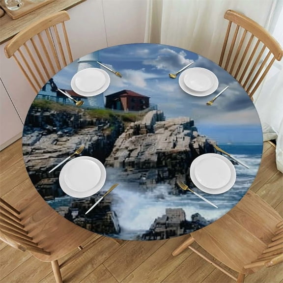 BANET Sea Lighthouse Tablecloth, Round Table cover (Fit for Round Table) for Dinning, Home Decor 54"-58