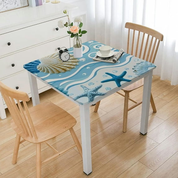 BANET Seashells Blue Rectangular Tablecloth Summer Ocean Washable Table Cloth Kitchen Dining Room Table Cover for Party Dinner Tablecloths white