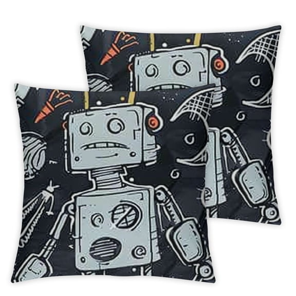 BANET Set of 2 Kids Pillow Covers , Throw Pillow Covers Bedroom Decor, Hand Drawn Cushion Covers, Gear Machine Science Decorative Square Pillow Cases, Blue Orange 12x12in