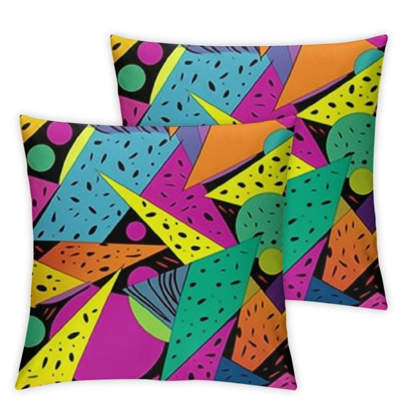 BANET Set of 2 Pillow Covers ,Geometric in Throw Pillow Covers Cushion Covers Geometry Abstract Colorful Design Dots Funky Fashion Cushion Cases 18x18in