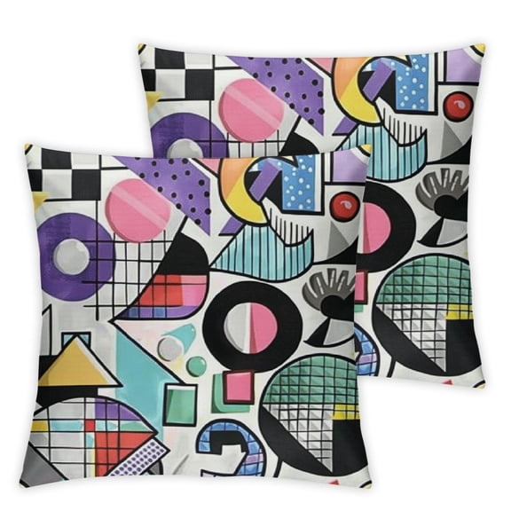 BANET Set of 2 Pillow Covers , Throw Pillow Covers Urban Design Circles Triangle Cushion Covers Colorful Inspired Decorative Pillow Covers for Boys Child 12x12in