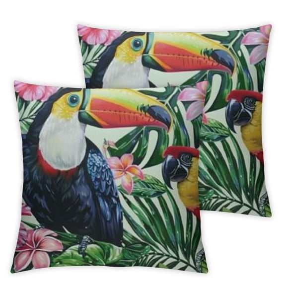 BANET Set of 2 Throw Pillow Covers Palm Tree Leaf Floral Bird Decorative Pillow Cases Home Decor Standard Square Summer Watercolor Pillowcases 20x20in