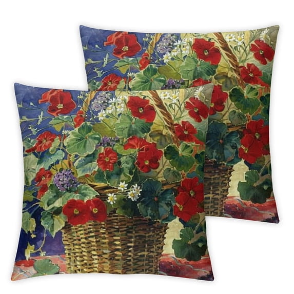 BANET Set of 2 Basket Pillow Covers Flower Outdoor Square Indoor Decorative Throw Pillows 24x24in