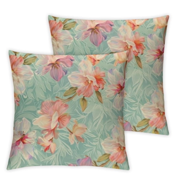 BANET Set of 2, Flowers Florets Artisan Image, Decorative Square s for Couch Bed & Sofa, Mint Pink 12x12in