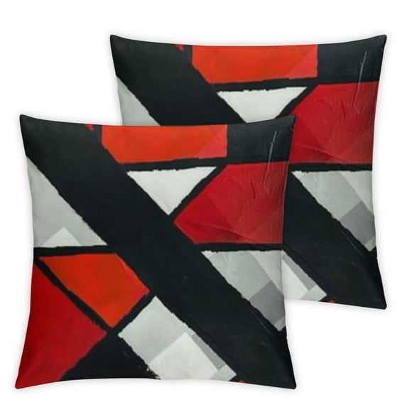 BANET Set of 2 Modern Geometric Decorative Pillow Covers - Red and Black Abstract Art for Bedroom 12x12in