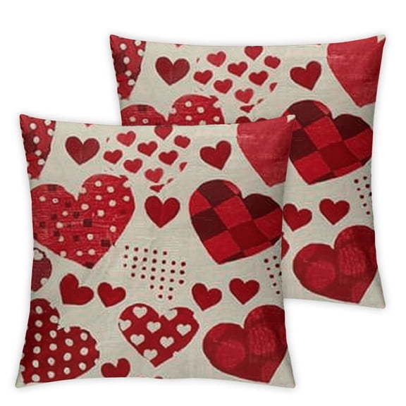 BANET Set of 2 Red Love Heart Decor Throw Pillows Spring Holiday Outdoor Cushion Cases for Couch Bed 12x12in