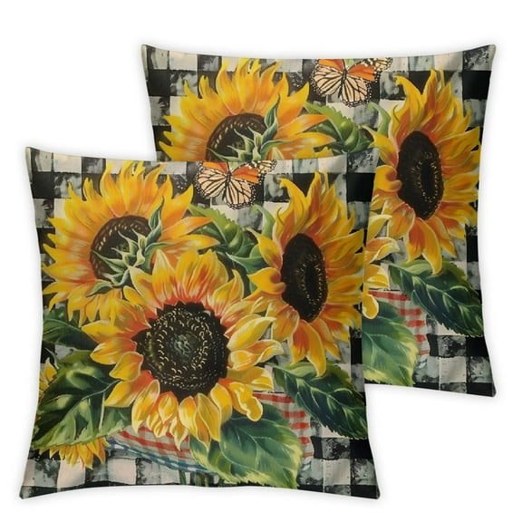 BANET Set of 2 Yellow Floral Decorative Throw Pillows Pillowcases Decor for Home Sofa Couch Bed 12x12in