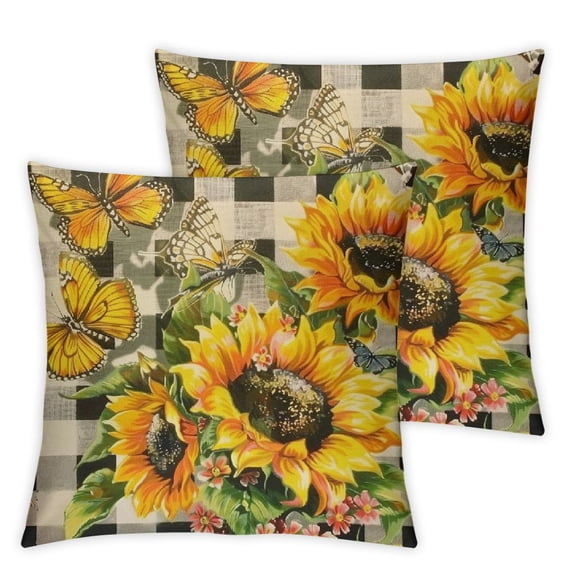 BANET Set of 2 Yellow Floral Spring Summer Outdoor Decorative Throw Pillows Farmhouse Pillowcases Cushion Case Decor for Home Sofa Couch Bed 24x24in
