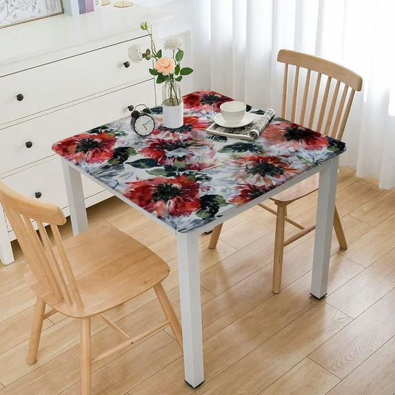 BANET Shabby Flora Tablecloth, Floral Flower Roses with and Art Print, Rectangular Table Cover for Dining Room Kitchen Decor White