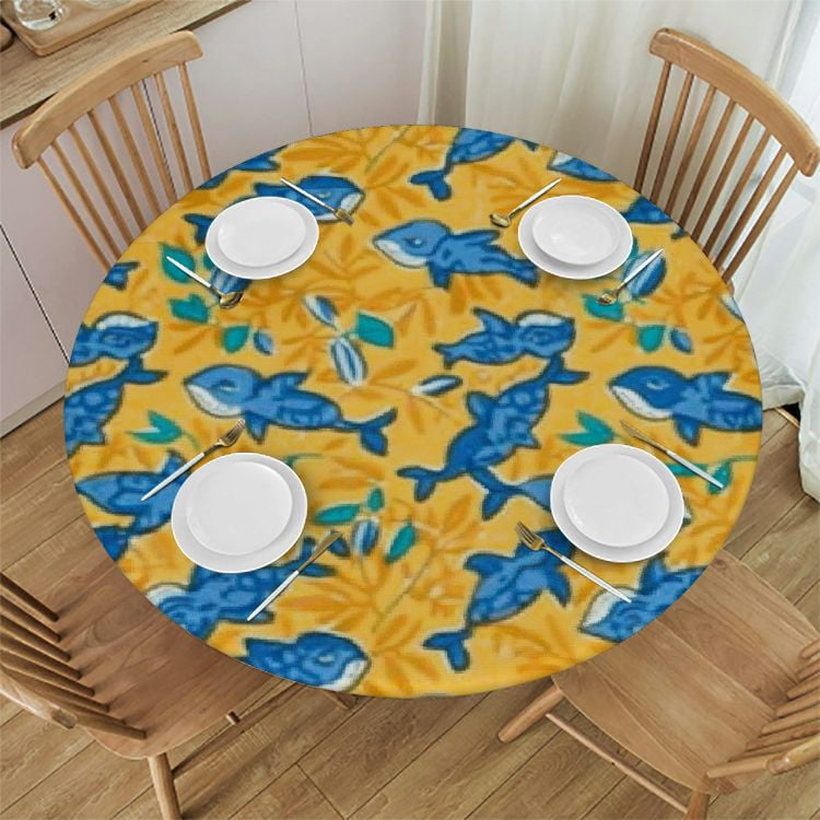 BANET Shark Fish On Orange Round Tablecloth ,Stain Resistant Washable ...