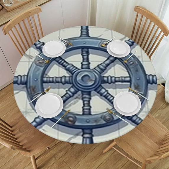 BANET Ship Anchor Table Cloth Rudder Compass Nautical Vintage Round Tablecloth for Dining Room, Party, Banquet 54"-58