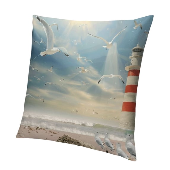BANET Short Plush Pillow Case Double Sided Print , Seaside Super Soft Square Throw Pillowslip Couch Sofa Covers for Bed Room, Beach Blue Sky 18x18in
