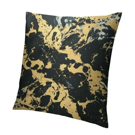 BANET Short Plush Pillow Case Soft Pillow Case, Gold Black Marble Texture Decor Home Cushion Covers for Couch/Sofa/Bedroom/Car 18x18in