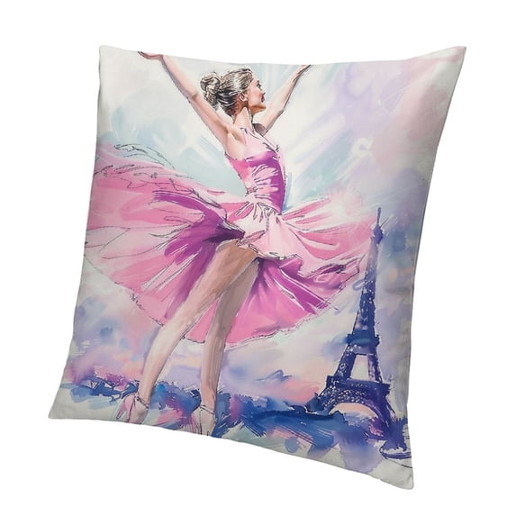 BANET Short Plush Throw Pillow Covers, Soft Square Throw Pillowslip Double Sided Print, Ballet Dancer Eiffel Tower Cushions Pillowcase 22x22in