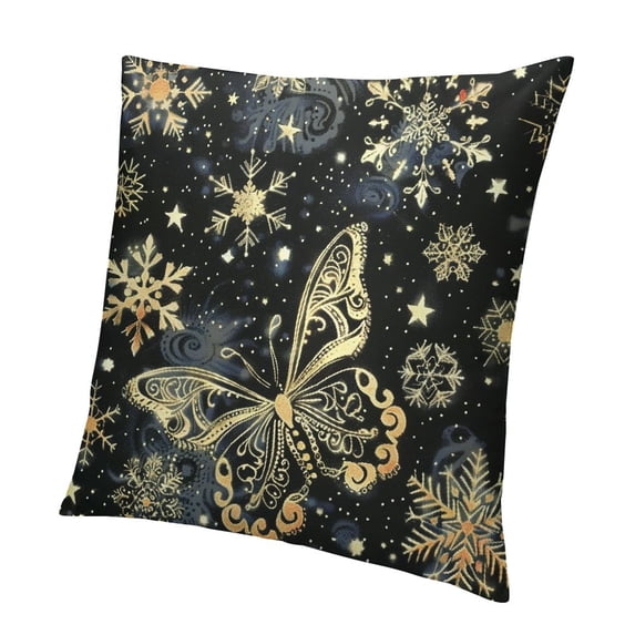 BANET Short Plush Throw Pillow Covers, Soft Square Throw Pillowslip Double Sided Print, Snowflakes Cushions Pillowcase 12x12in