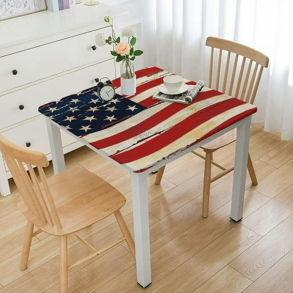 BANET Small Square Fitted Side Table Cover Elastic Edged Table Cloth for Dining Kitchen Home Party white