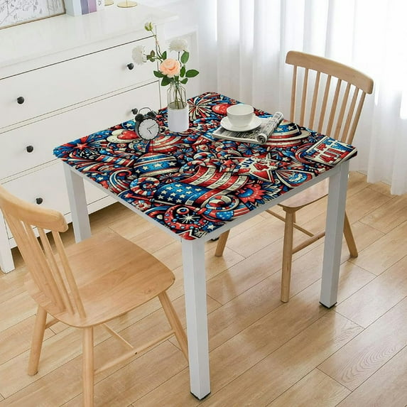 BANET Small Square Fitted Spandex Table Cover Elastic Edged Table Cloth for Dining Kitchen white