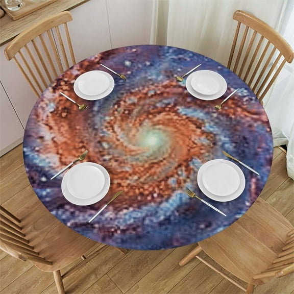 BANET Spiral Galaxy Tablecloth with Elastic Edge, Round Table Cloth Universe Space Washable Reusable Table Cover for Kitchen Dining Party Picnic 42"-46