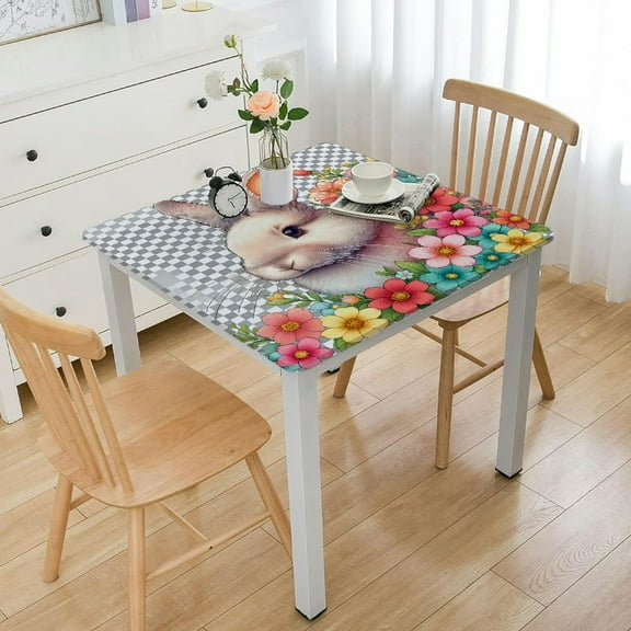 BANET Spring Checkered Tablecloth Decorations,Square Egg Floral Dinner Table cover for Indoor Outdoor Birthday Easter Baby Shower Party Supplies White
