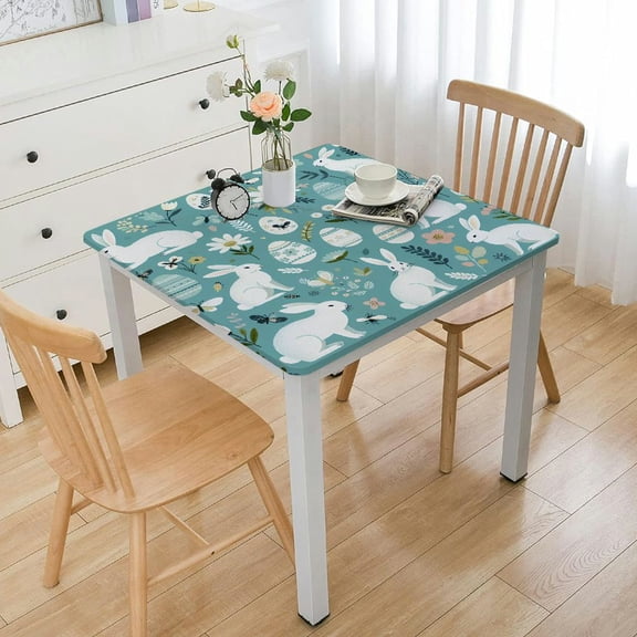 BANET Spring Easter Rabbit Green Square Tablecloth, Decorative Holiday Home Party Table Cloth for Kitchen Dining Picnic Table Cover White