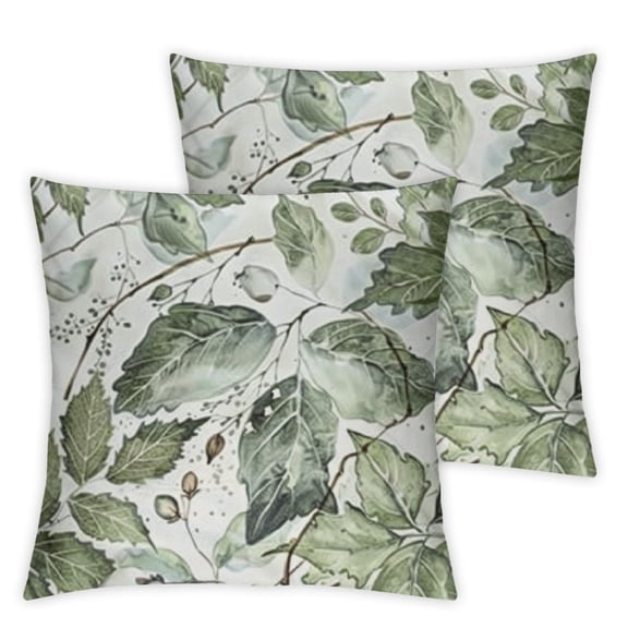 BANET Spring Eucalyptus Floral Set of 2 Leaf Print Throw Soft Square for Home Couch Sofa Bedroom Livingroom 12x12in