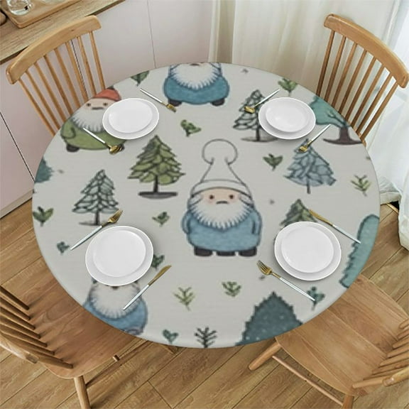 BANET Spring Gnome Tablecloth Washable Polyester , Green Cute Kitchen Circle Table Cloth Cover for Party Dinning Tabletop Wedding Home Decor 46"-50