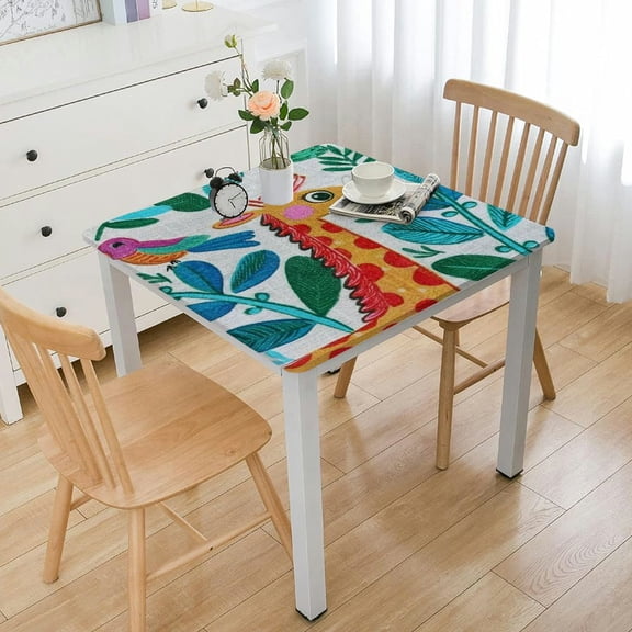 BANET Spring Otomi Birds Folk Art Fabric Tablecloth, Rectangle, Colorful Otomi Folk Art Water and Stain Resistant, No-Iron Fabric Tablecloth white