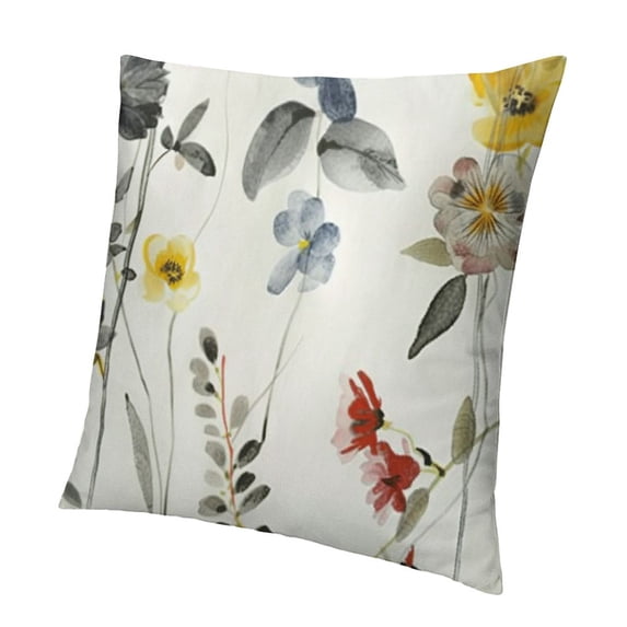 BANET Spring Pillow Covers , Yellow Grey Flower Leaves Decorative Throw Pillows, Leaf Outdoor Decor Pillowcase Cushion Cover for Couch Sofa White