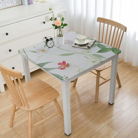 BANET Spring Summer Rectangle Table Cloth, Waterproof Fabric Table Cloth,Pink Purple Floral Stain Resistant Polyester Table Cover for Outdoor Picnic Dinning white