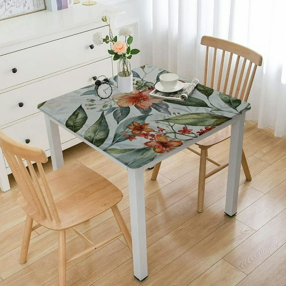 BANET Spring Summer Table Cloth for Rectangle Tables,Washable Floral Tablecloth, Spill Proof Watercolor Green and White Fabric Table Cover for Party Picnic Outdoor white