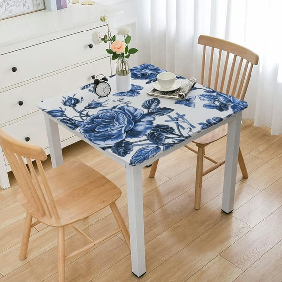 BANET Spring Tablecloth Square , Blue Watercolor Flower Table Cloth, Floral Tablecloths Polyester Fabric Farmhouse Decorative for Spring Home Kitchen Dining Party 46*46