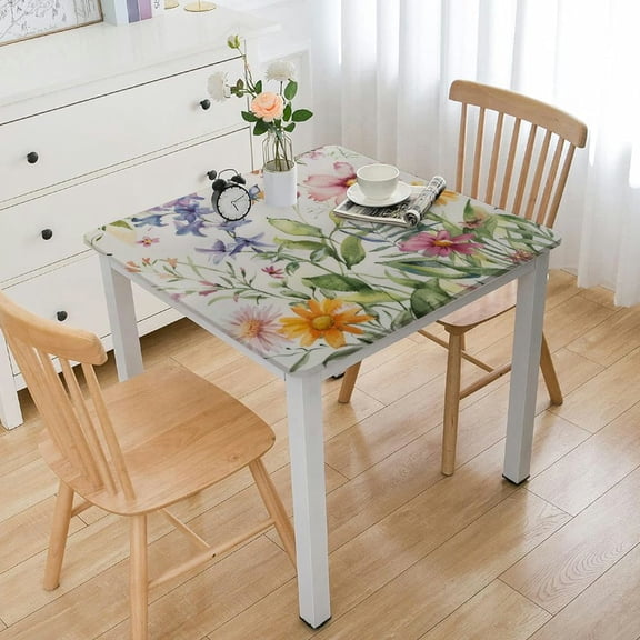 BANET  Spring Tablecloth, Wildflowers Floral Butterfly Washable Table Cover for Party Picnic Dinner Decor white