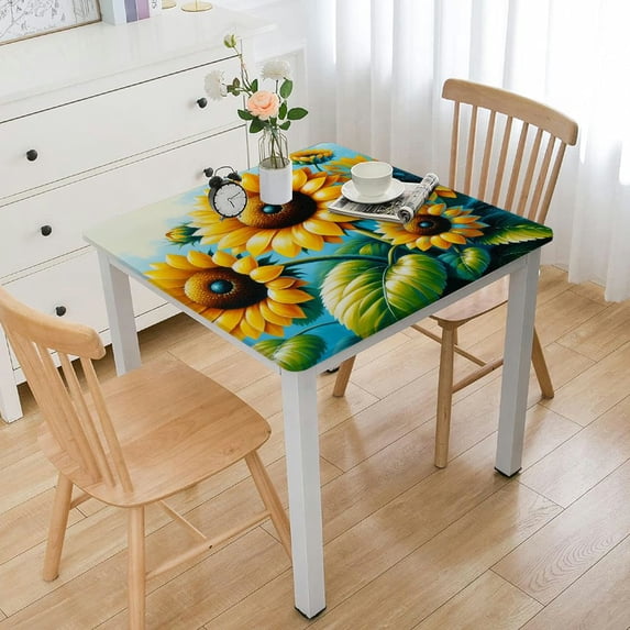 BANET Square Dining Table Cover for Tables Outdoor Table Cloth Waterproof Wipeable Tablecloth Summer Blue Table Cover with Elastic Edge for Spring Summer Party White