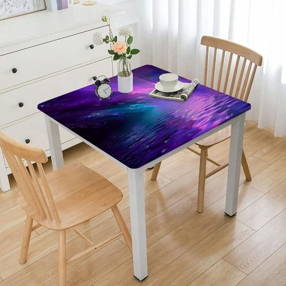 BANET Square Fitted Tablecloth, Cosmic Starry Style Theme, Elastic Edge, Suitable for Table Decoration, Buffet and Camping, Fit for Square Table White